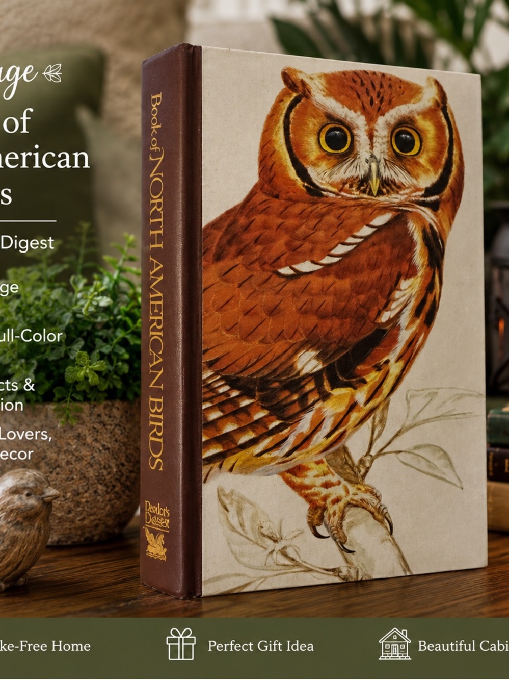 Book of North American Birds Decorative Accent Book - Brown Owl
